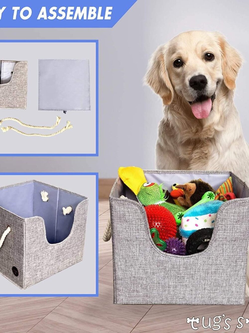 Premium Dog Toy Bin & Blanket Basket - Living Room & Nursery Storage, Easy to Cl - Picture 5 of 7